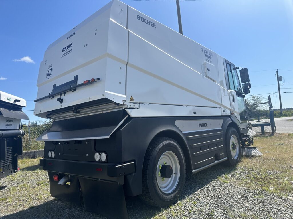Rear right of Bucher City Cat 5006 Sweeper