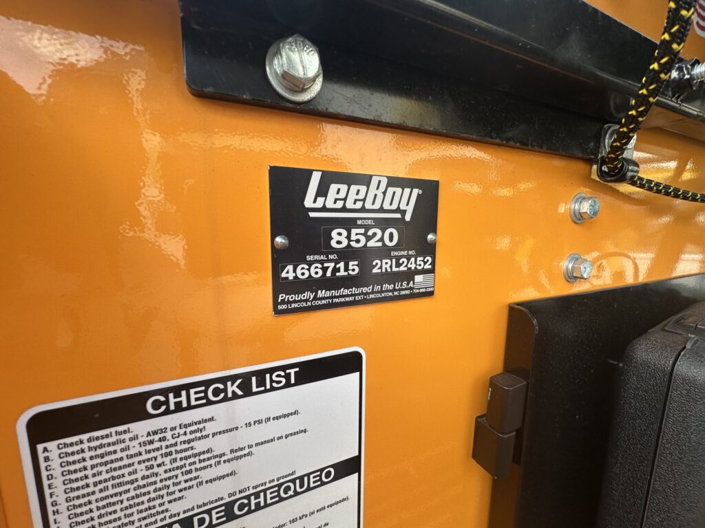 Serial Number Plate of LeeBoy 8520C